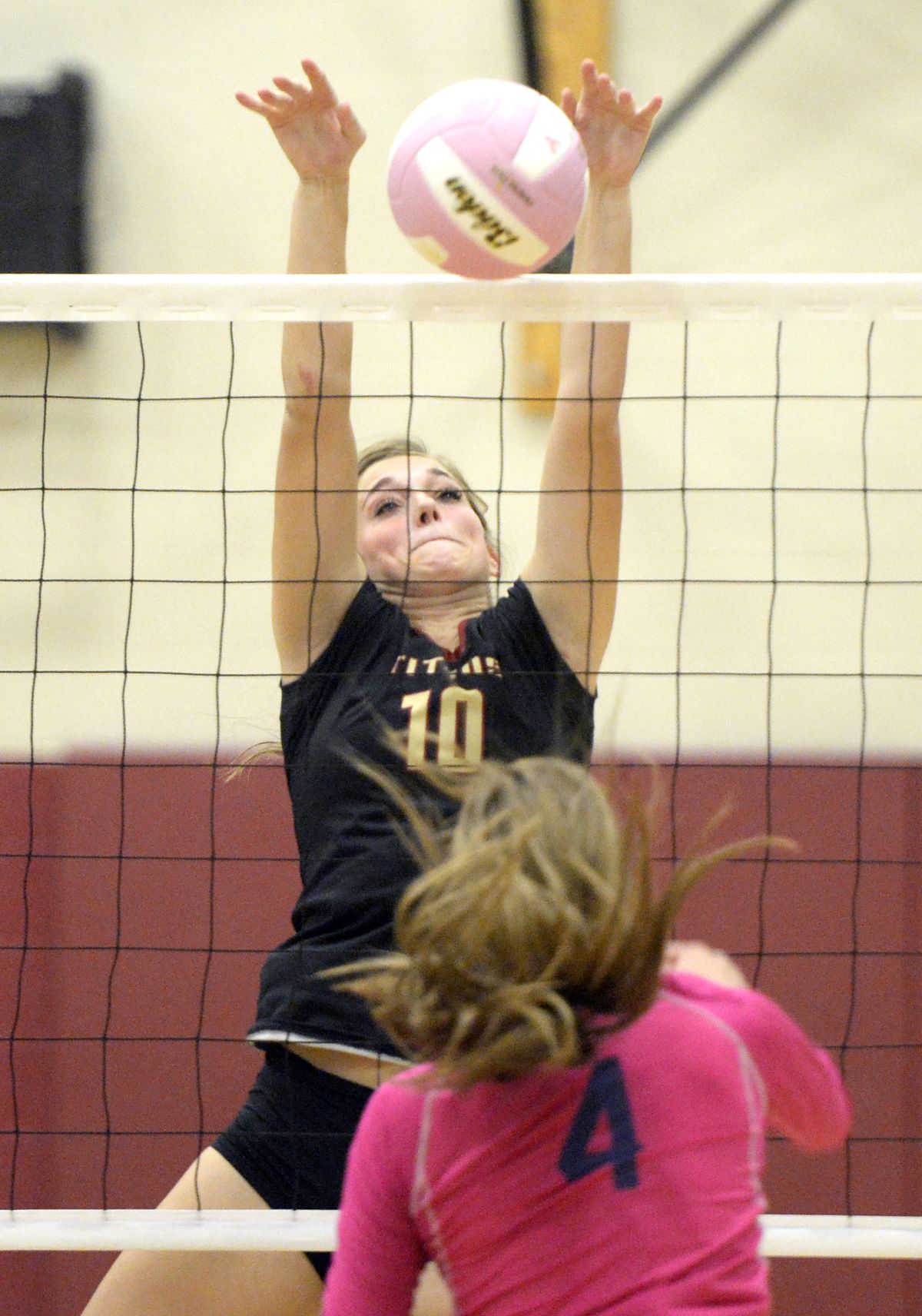 Titans’ Brooklynn Tacke blocks shot by Gonzaga Prep’s Sophie West (4). (Jesse Tinsley)