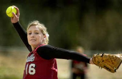 
Colville High School pitcher Melissa Rice is one of two local high school softball players headed to a Pacific-10 Conference school to play the sport next year.
 (Colin Mulvany / The Spokesman-Review)