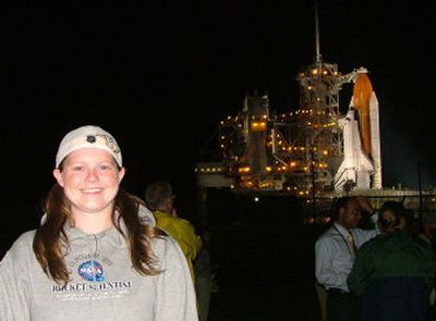 
Kayla LaFrance poses for a photo at the launch complex 39A after the service structure was rolled away. She was at the pad at 1 a.m. Courtesy of Kayla LaFrance
 (Courtesy of Kayla LaFrance / The Spokesman-Review)