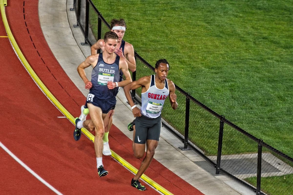 James Mwaura, right, ran the fastest 5,000-meter time in Gonzaga history at the Oregon Relays in April. Mwaura qualified for the NCAA regionals in both the 5,000 and 10,000.  (Courtesy of Gonzaga athletics)