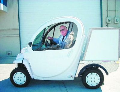 
Greenacres resident Bryan Nye can often be seen traveling around town in his Global Electronic Motorcar named Willie. Nye may add airbrushed designs to her in the future.
 (Jennifer LaRue / The Spokesman-Review)