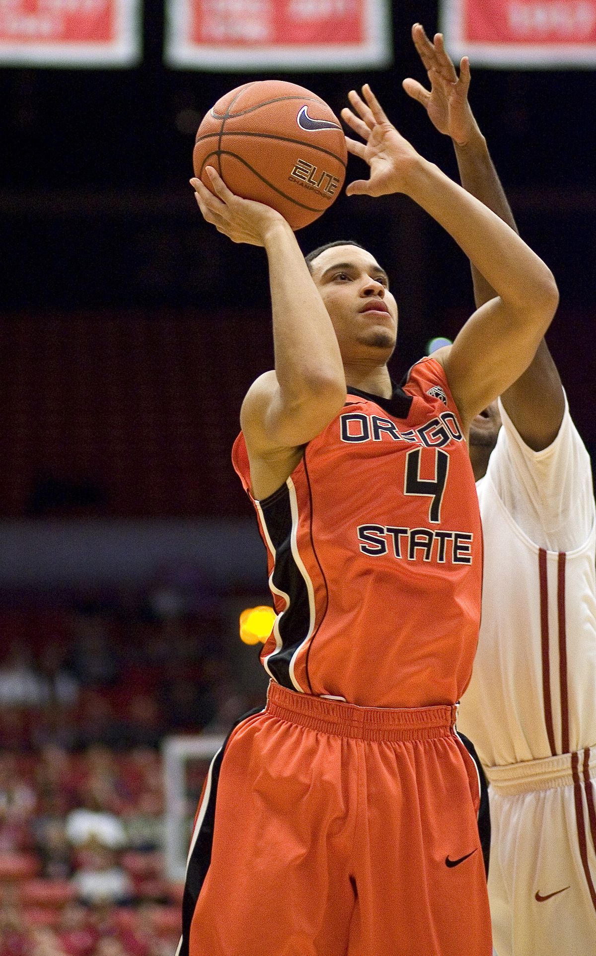 OSU’s Challe Barton shoots in the first half. (Associated Press)