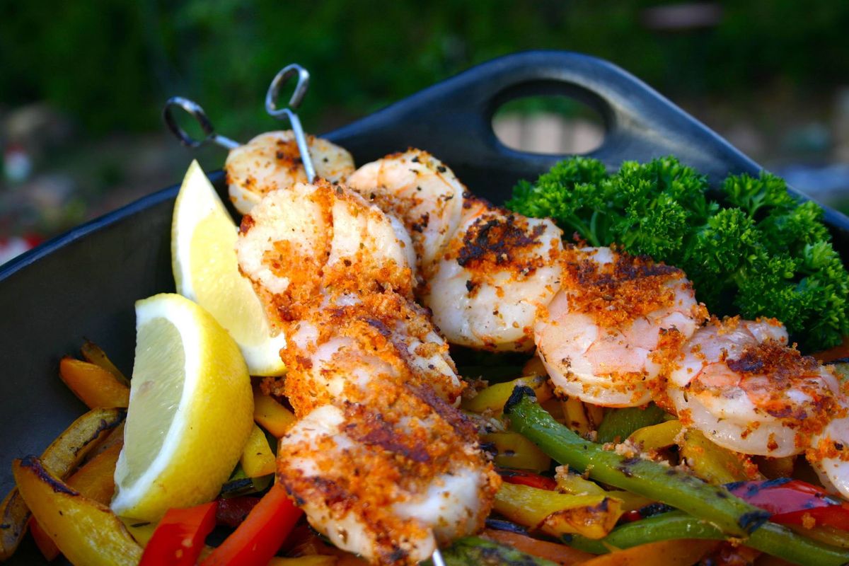 Crusty shrimp and scallop skewers are quick to prepare and fast on the grill. Serve them with a grilled pepper medley for a healthy and delicious dinner from the grill. (Lorie Hutson)