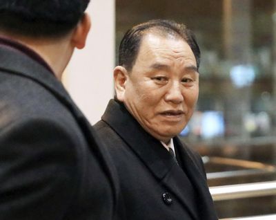 North Korean official Kim Yong Chol, right, prepares to leave the Beijing International Airport in Beijing Thursday, Jan. 17, 2019. Kim arrived in Beijing on Thursday, reportedly en route to the United States for talks ahead of a possible second summit between President Donald Trump and North Korean leader Kim Jong Un. (Associated Press)