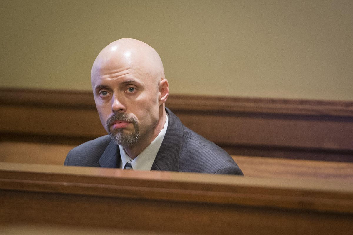 Spokane police officer Sgt. Gordon Ennis appears for court on Dec. 7, 2015, for his arraignment on a second-degree rape charge. (Colin Mulvany / The Spokesman-Review)