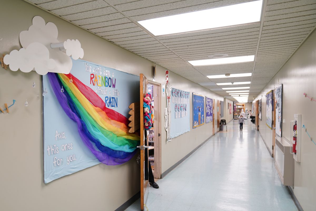 A memorial dedicated to former student Ava Lerario is posted in a hallway at Panther Valley Elementary School, Thursday, March 11, 2021, in Nesquehoning, Pa. On May 26, 2020, former student, 9-year-old Ava Lerario; her mother, Ashley Belson, and Ava