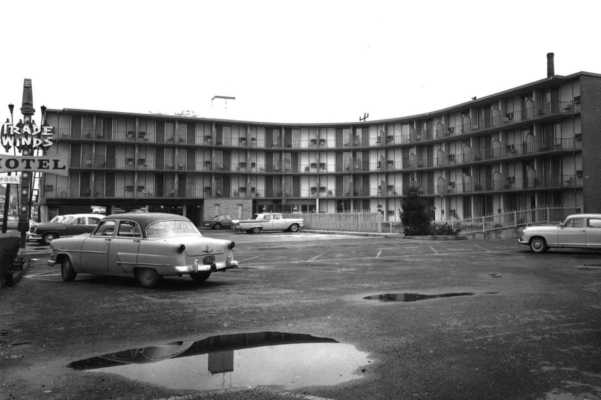 1962: Henry Lackman’s Trade Winds Motel opened July 20, 1962, to provide downtown accommodations for travelers. The $600,000 building had 60 units and a swimming pool. N.H. Locher was the general contractor for the project.  (Spokesman-Review photo archives)