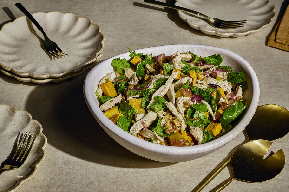 Chicken, Sweet Potato and Kale Salad.  (Photography by Marvin Joseph and Food styling by Lisa Cherkasky/The Washington Post)