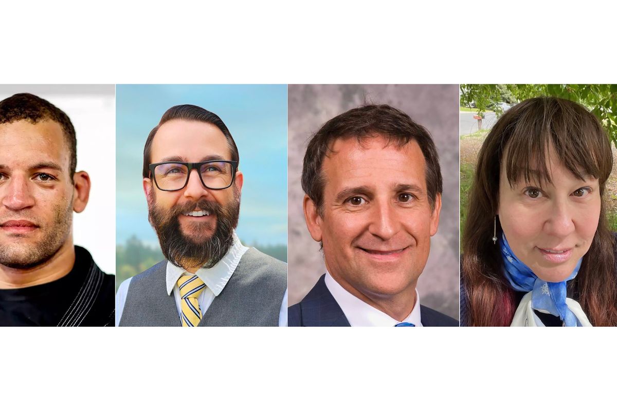 The candidates for Spokane Valley City Council Position 1 are, left to right, Adam “Smash” Smith, Kristopher Pockell, Mike Kelly and Lisa Miller. 