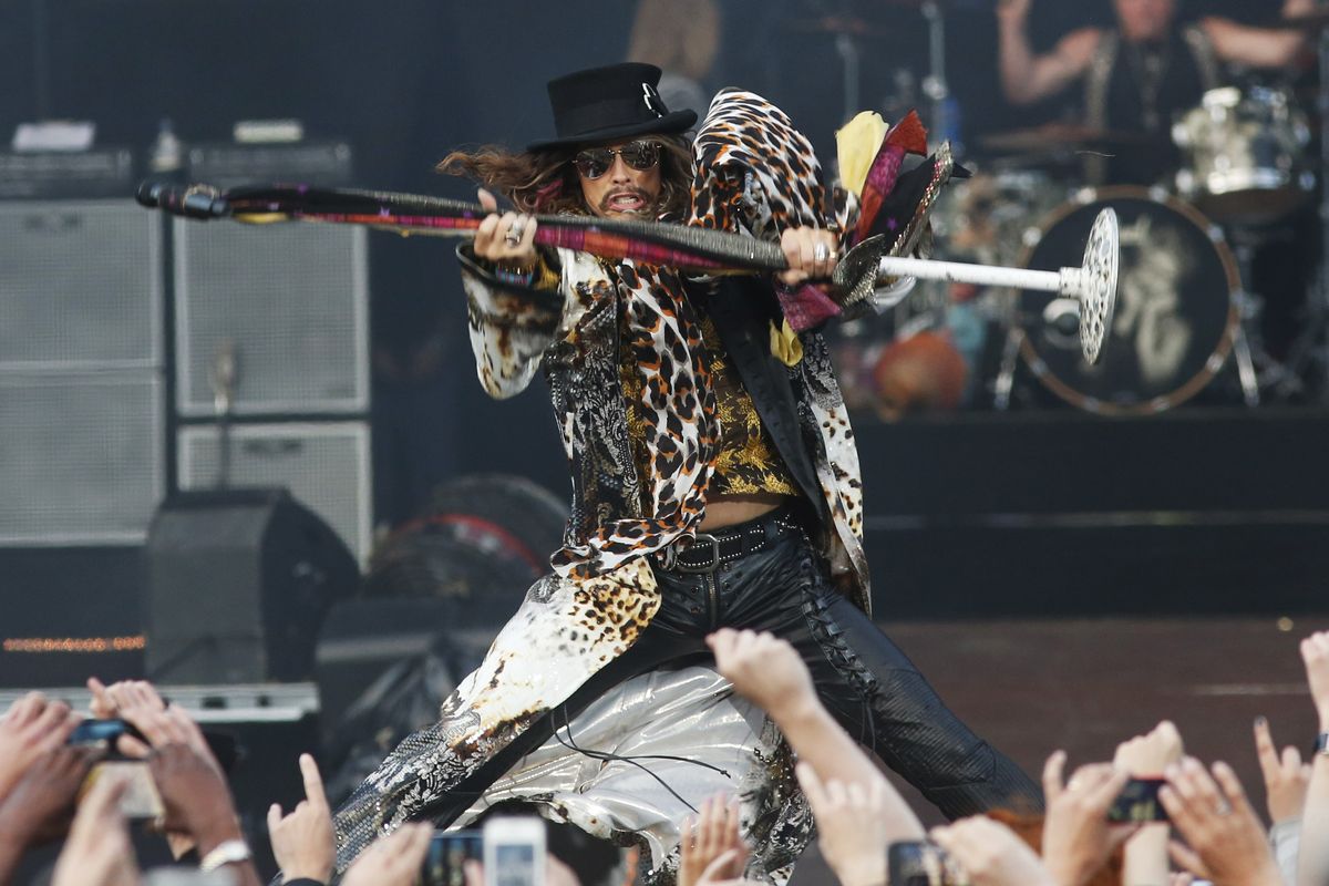 London Calling : Steven Tyler of the U.S. rock band Aerosmith performs at the Calling Festival in London on Saturday. (Associated Press)