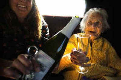 Doris Morrison celebrates her 101st birthday a little early by taking her first ride in a limousine.
(Jed Conklin / The Spokesman-Review)