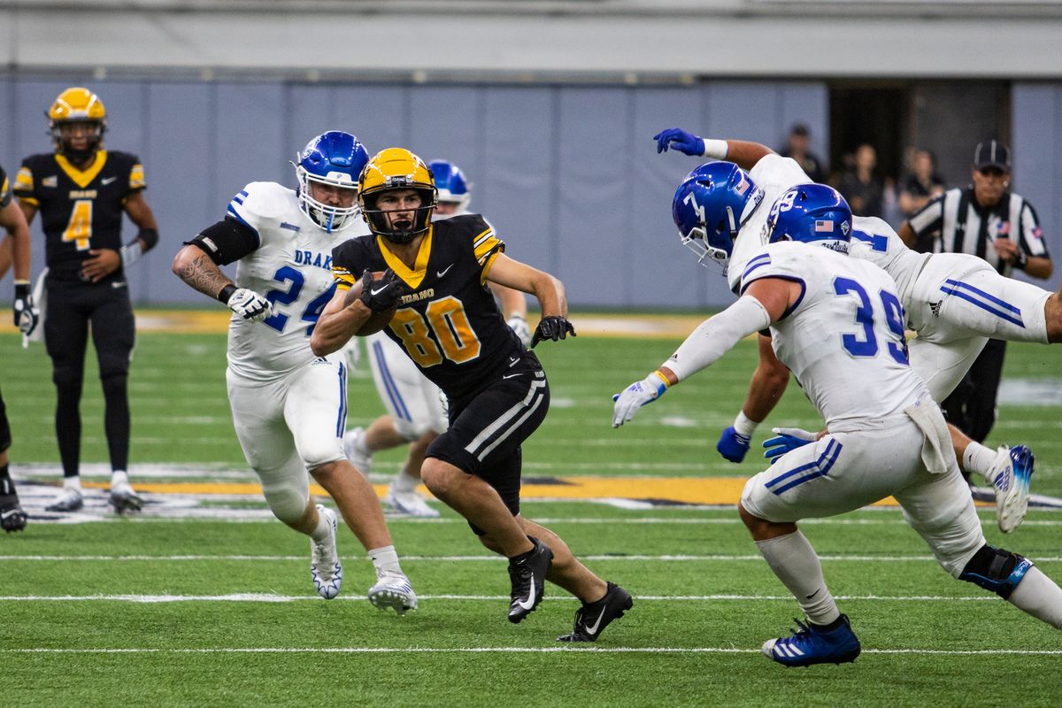 Idaho receiver Hayden Hatten looks to run against Drake last Saturday in Moscow.  (Spencer Farrin/Courtesy of Idaho athletics)