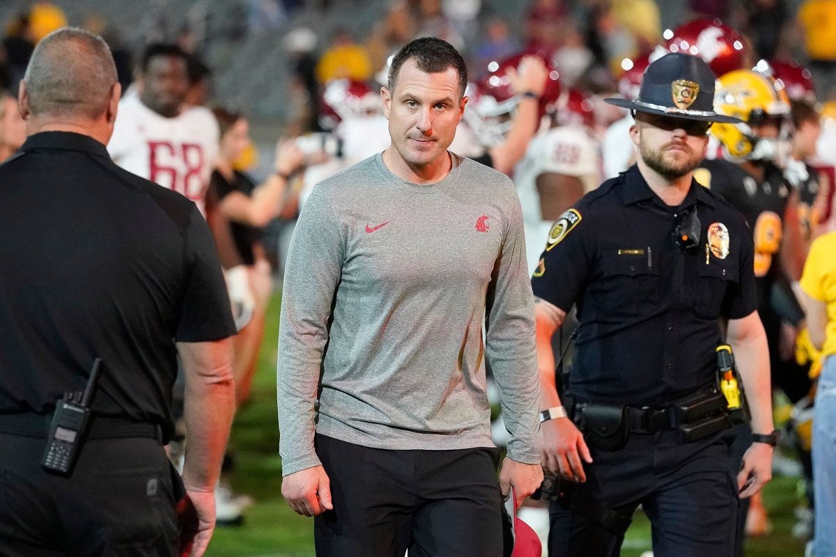 Washington State head coach Jake Dickert walks off the field after their 38-27 loss to Arizona State at the end of an NCAA college football game, Saturday, Oct. 28, 2023, in Tempe, Ariz.   (Darryl Webb/For The Spokesman-Review)