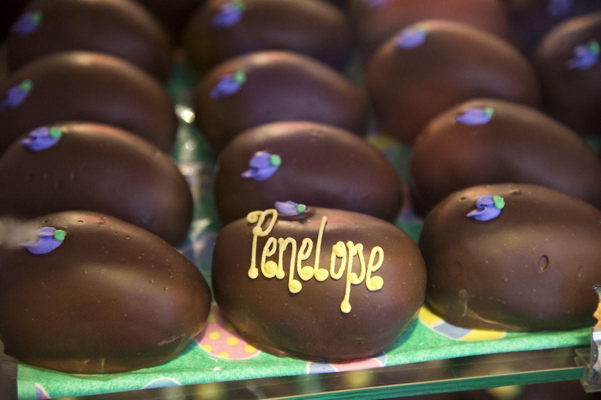 Spokandy’s customized chocolate eggs are prepared with various fillings.