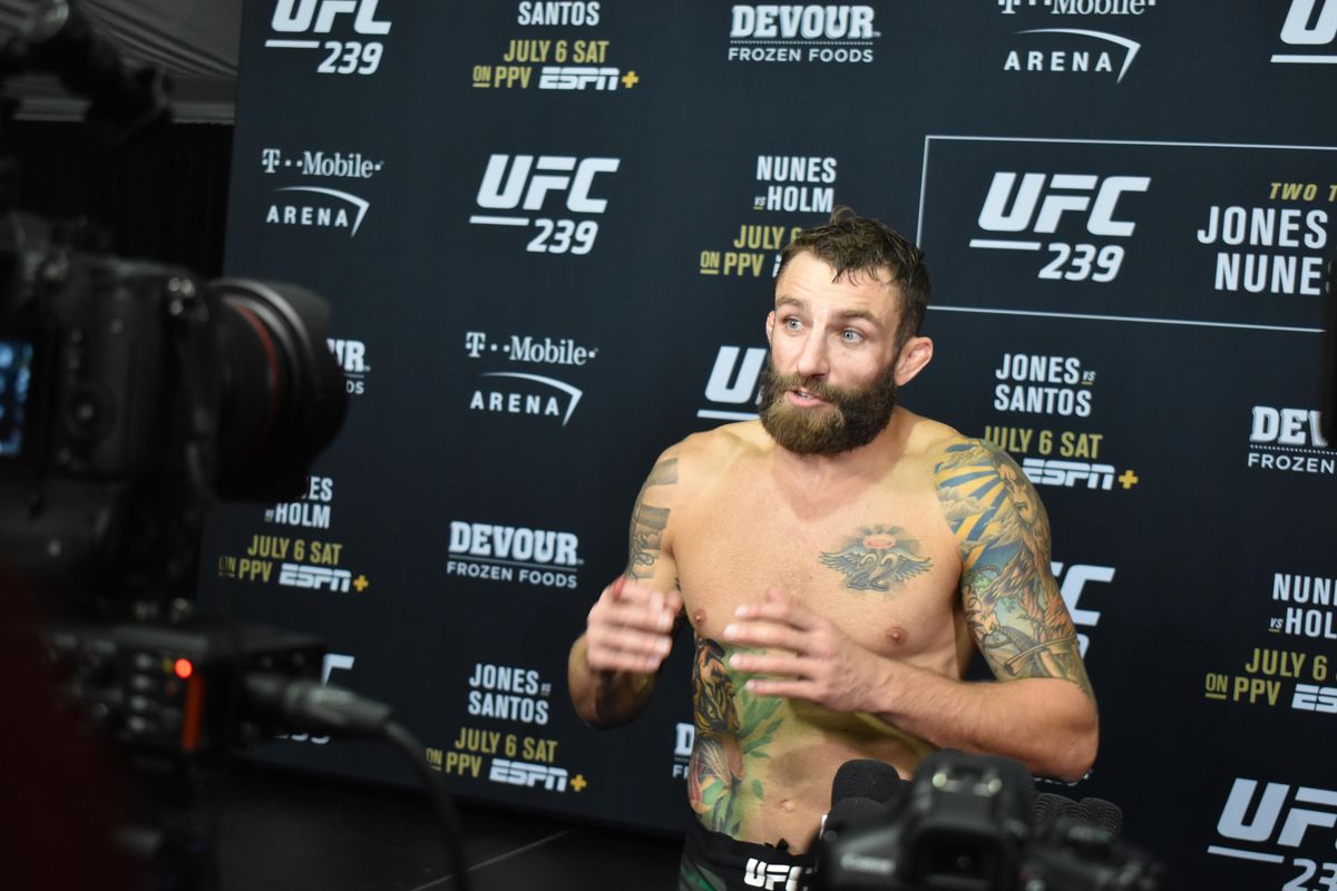 Michael Chiesa of Spokane Valley talks with media after defeating Diego Sanchez at UFC 239 inside T-Mobile Arena in Las Vegas, Nevada, on Saturday, July 6, 2019. (Don  Chareunsy / The Spokesman-Review)