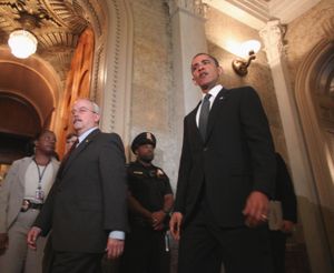 President Barack Obama leaves Capitol Hill on Tuesday after a meeting with Senate Republicans.  (Associated Press)