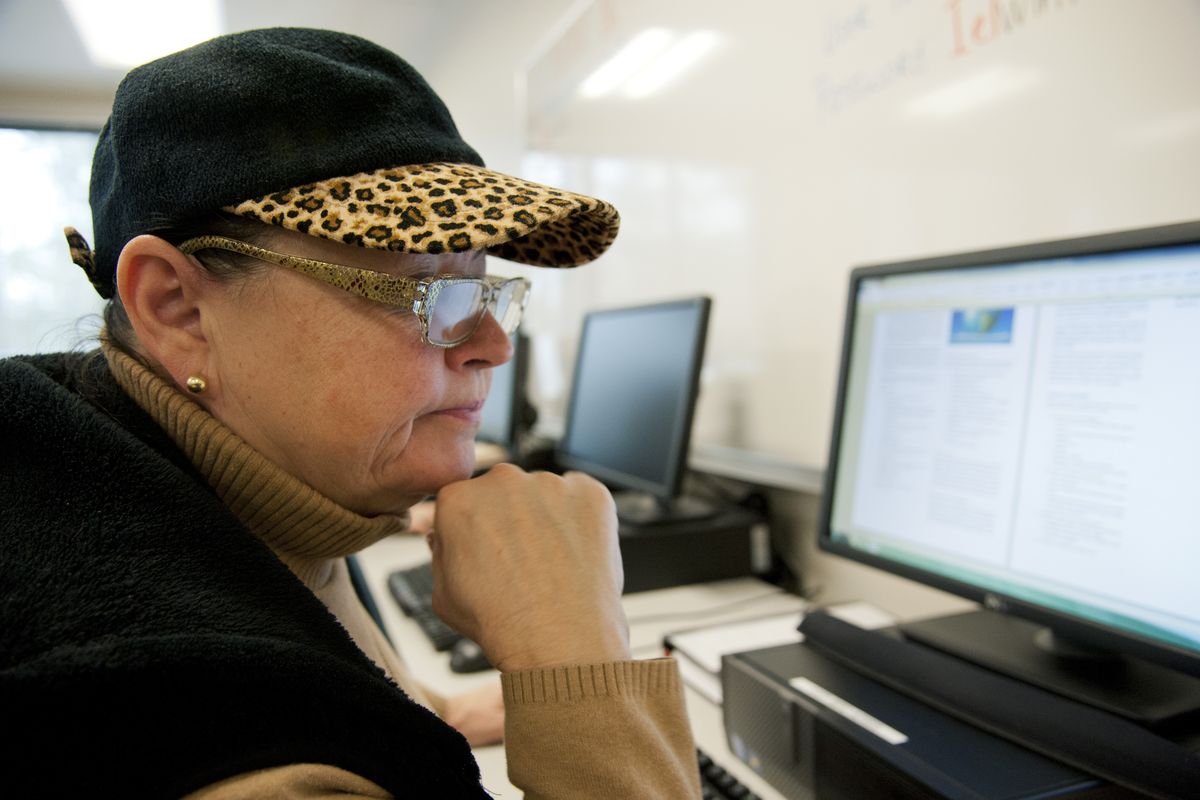 Mitzi Judd, 60, works on a Microsoft Word project Jan. 31 at SFCC. (Dan Pelle)
