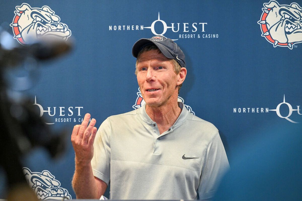Gonzaga University basketball coach Mark Few speaks to the media Tuesday, June 18, 2024 about his upcoming trip with the United States Olympic team to the Paris Olympics at the McCarthey Athletic Center in Spokane, Washington.  (Jesse Tinsley / The Spokesman-Review)