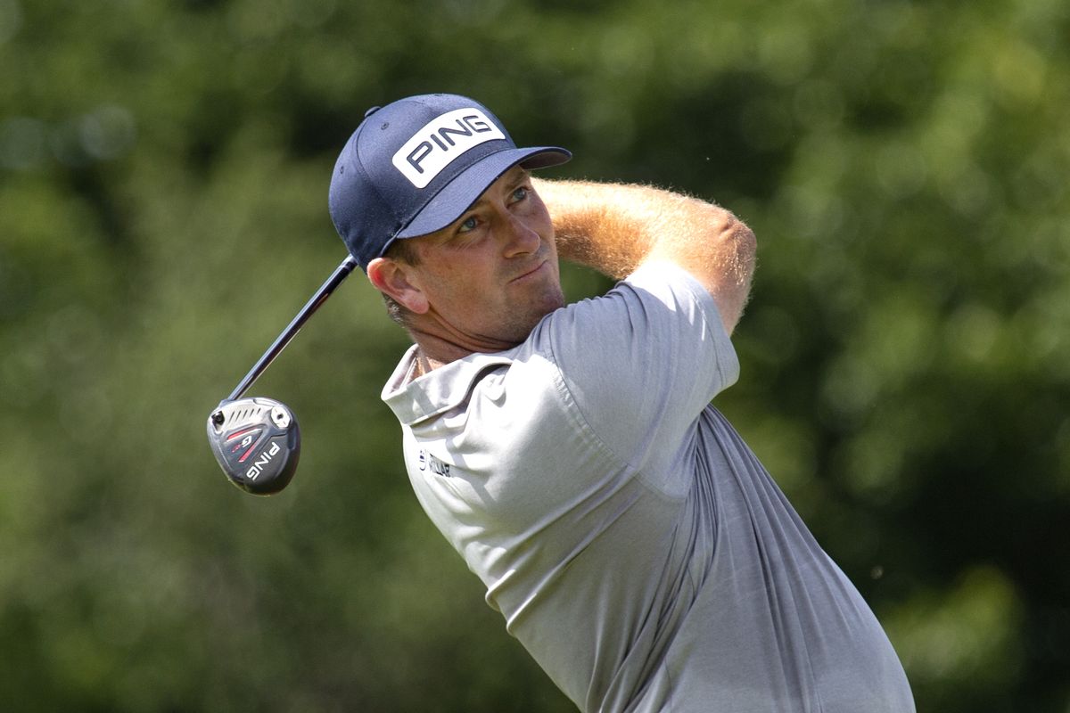 Michael Thompson watches his tee shot on the 14th hole during the final round of the 3M Open golf tournament in Blaine, Minn., Sunday, July 26, 2020.  (Andy Clayton-King)