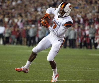 Oregon State wide receiver Brandin Cooks had 11 receptions for 137 yards and three second-half TDs against Washington State. (Associated Press)