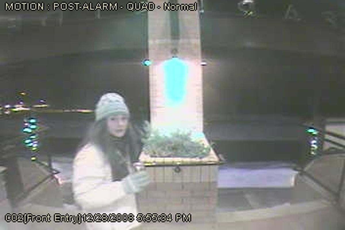 A suspect in a Dec. 29, 2008, burglary of the office and lobby of Parkside Condos, 601 E. Front Ave., is captured by surveillance cameras. (Courtesy of Coeur d