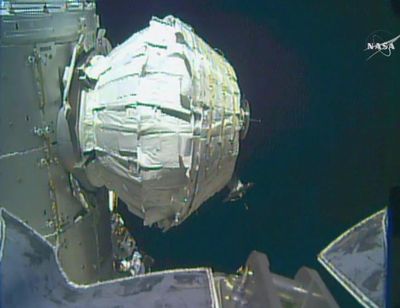 In this image provided by NASA, the Bigelow Expandable Activity Module, or BEAM, continues to be inflated, Saturday, May 28, 2016. (NASA / Associated Press)