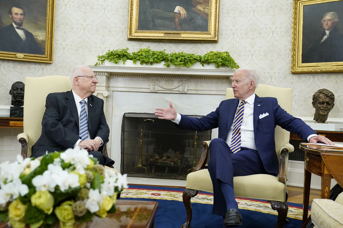 President Joe Biden meets with Israeli President Reuven Rivlin in the Oval Office of the White House in Washington, Monday, June 28, 2021.  (Susan Walsh)