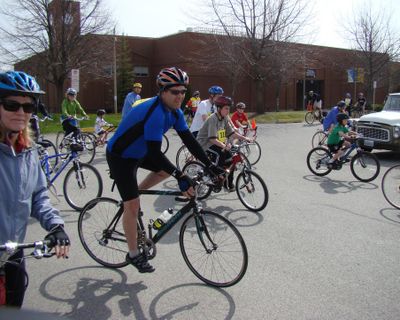 Riders participate in the 2008 Lilac Century family bike ride starting from Spokane Falls Community College.  The Aurora Northwest Rotary hosts the annual ride now  Sunday, April 28, 2019. (Photo courtesy of Michael Conley / The Spokesman-Review archive)