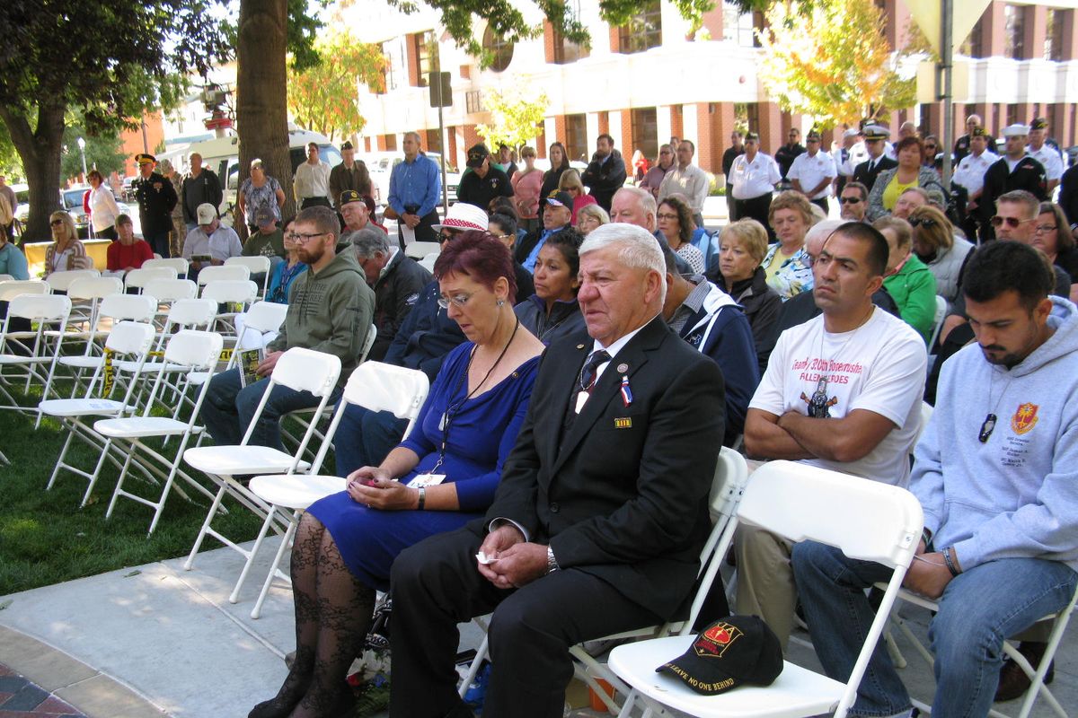 Jeannie and Bob Lyon of Sandpoint, parents of Capt. David Lyon, in the front row at Idaho