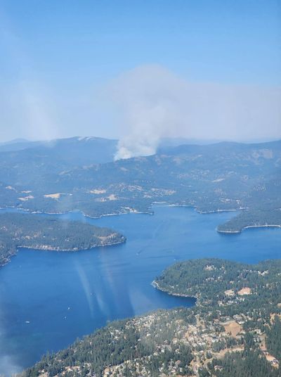 Smoke rises Thursday from the Ridge Creek Fire burning near Hayden Lake.   (Courtesy of U.S. Forest Service )