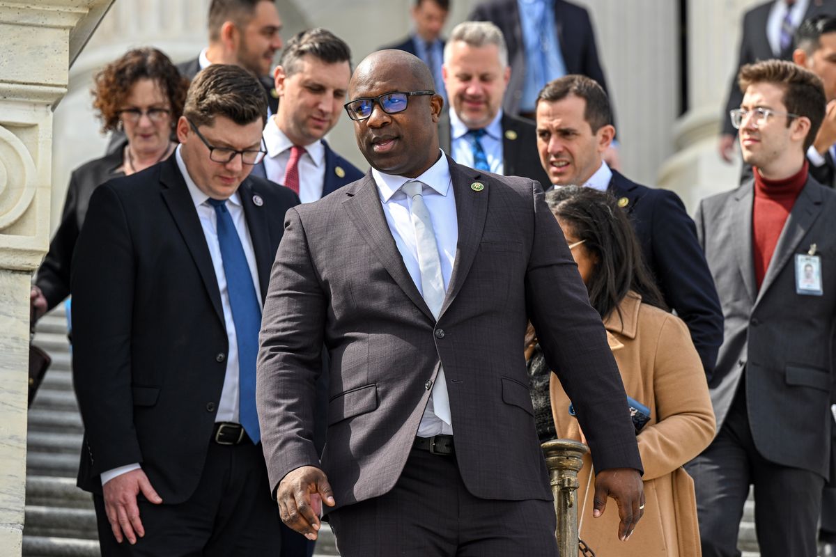 Rep. Jamaal Bowman, D-N.Y., here the U.S. Capitol in Washington, on March 28, says President Joe Biden provides stability that Democrats need.  (New York Times)