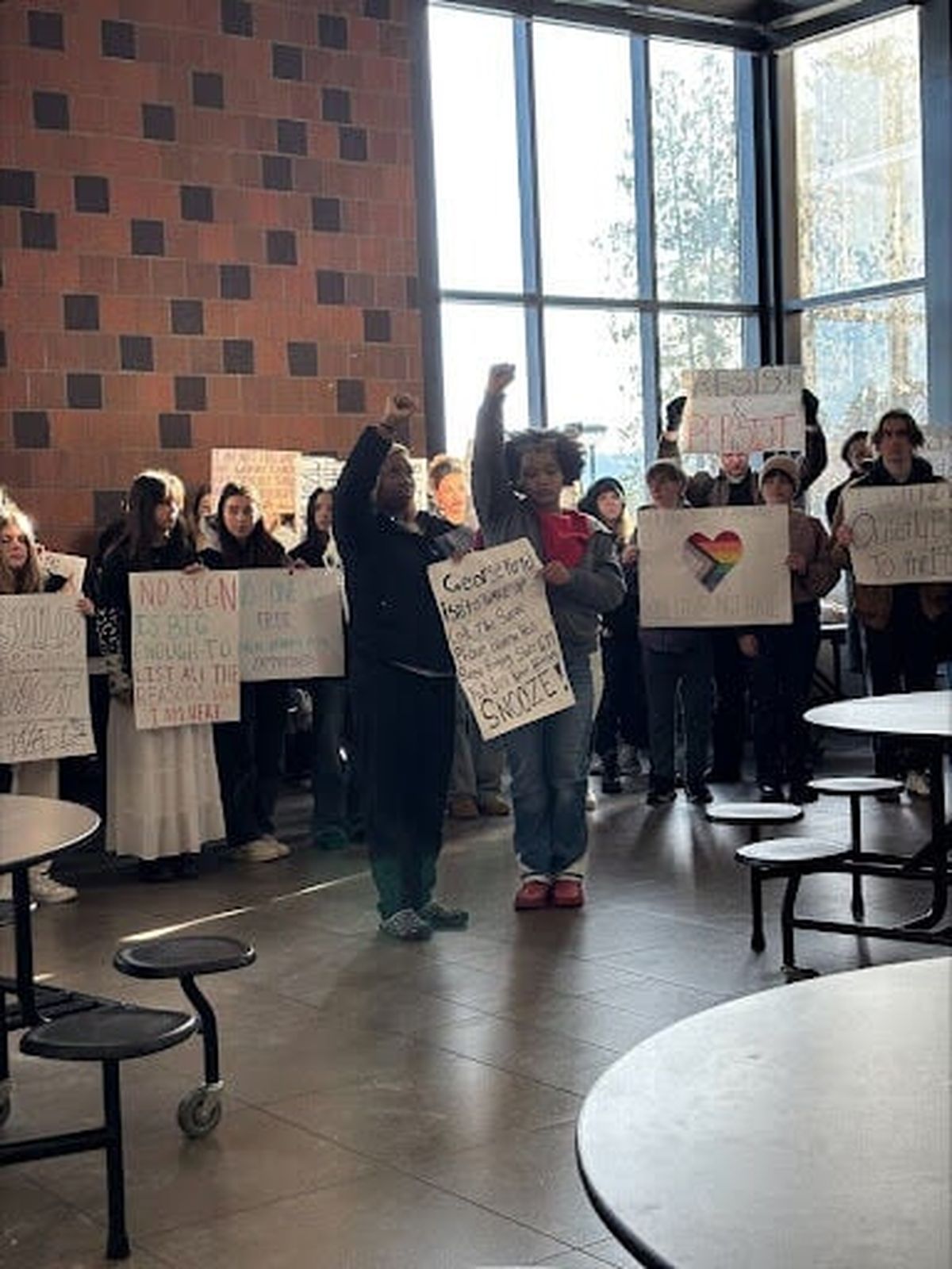 Students protest inside Ferris High School on Feb. 13.  (Courtesy)