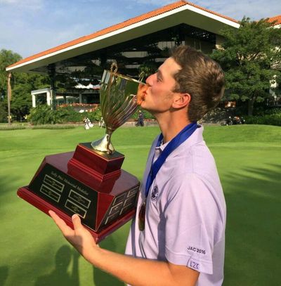 Ryan Maine celebrated his win at the 44
th
 Junior America’s Cup. (Courtesy photo)