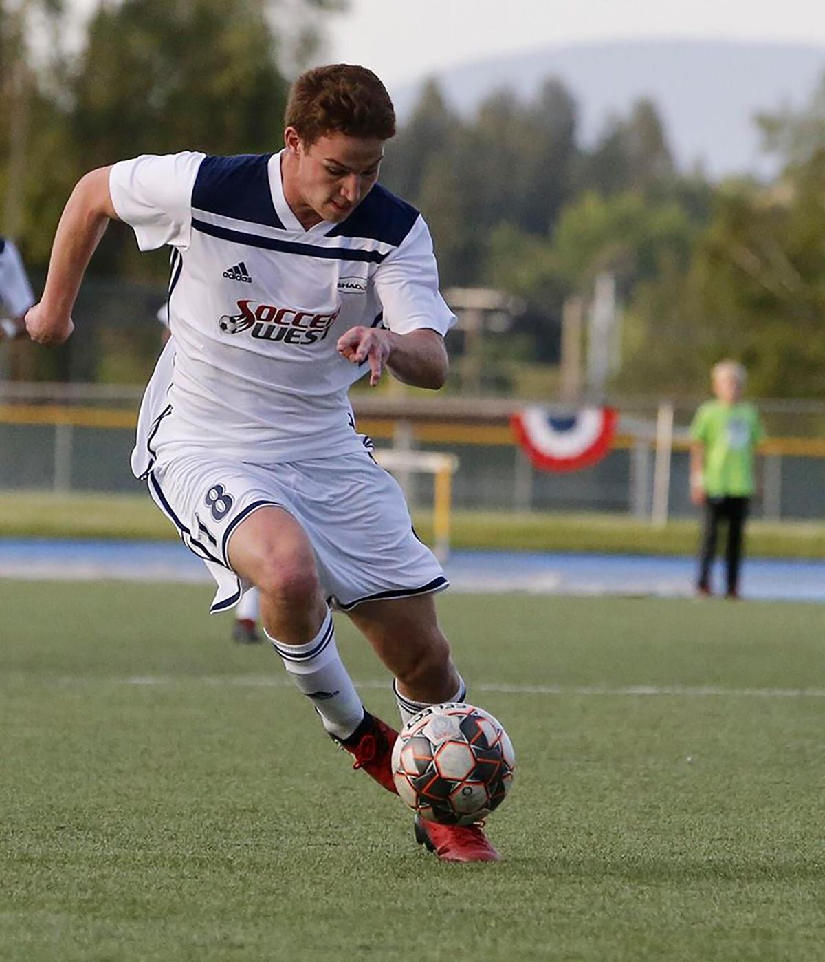 Spokane Shadow’s Jake Levine dribbles during a June 9 game against Kitsap Pumas at Spokane Falls Community College. The Shadow open the National Premier Soccer League playoffs Saturday against FCM Portland at Spokane Falls Community College. (Erik Smith / Courtesy)
