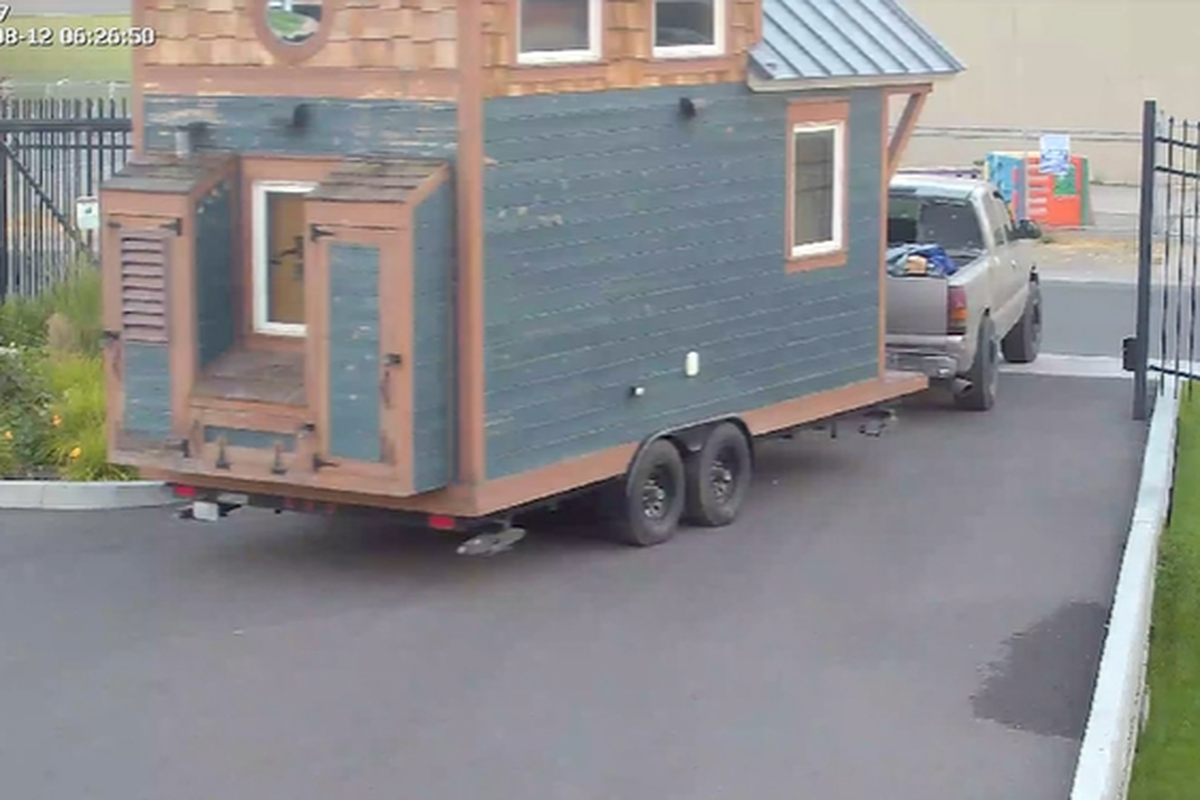 A vehicle similar to a GMC 1500 truck appears to have been used in the theft of a tiny home.  (Spokane Police)