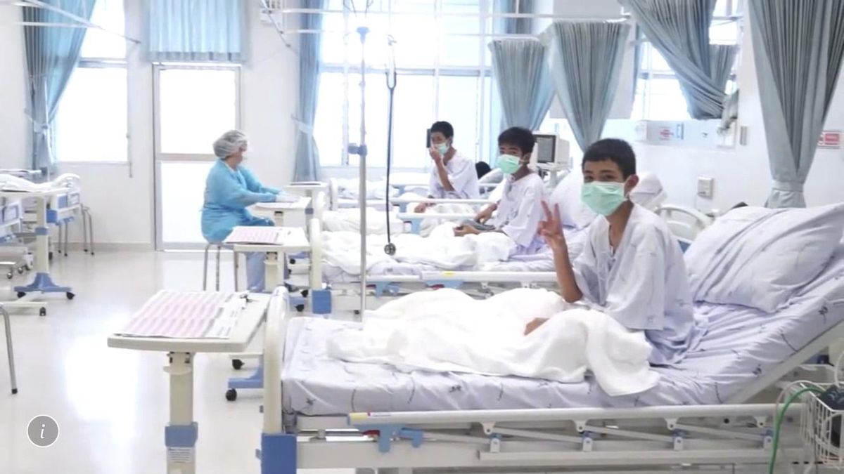 In this image made from video, released by the Thailand Government Spokesman Bureau, three of the 12 boys are seen recovering in their hospital beds after being rescued along with their coach from a flooded cave in Mae Sai, Chiang Rai province, northern Thailand. (Associated Press)