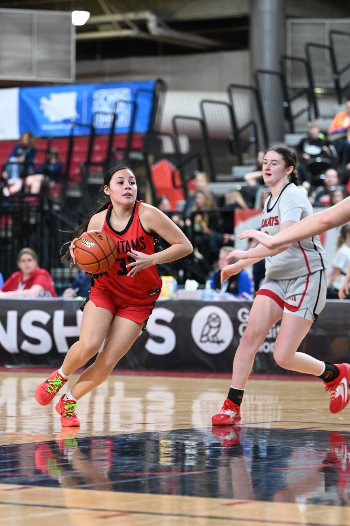 Clarkston guard Lexi Villavicencio drives during a State 2A quarterfinal against Archbishop Murphy on Thursday in Yakima.  (Courtesy of Lane Mathews)