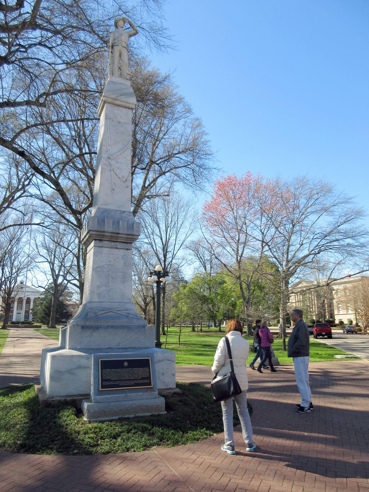 This March 12, 2017 photo shows a statue of a Confederate soldier on the campus of the University of Mississippi in Oxford, Miss. Another statue on campus honors James Meredith, an African-American student whose enrollment in 1962 sparked riots. (AP Photo/Beth J. Harpaz) ORG XMIT: NYLS219 (Beth J. Harpaz / AP)