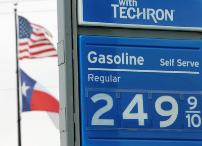 A sign shows the current price of regular gasoline at a filling station in Richardson, Texas, on Wednesday.  (Associated Press / The Spokesman-Review)