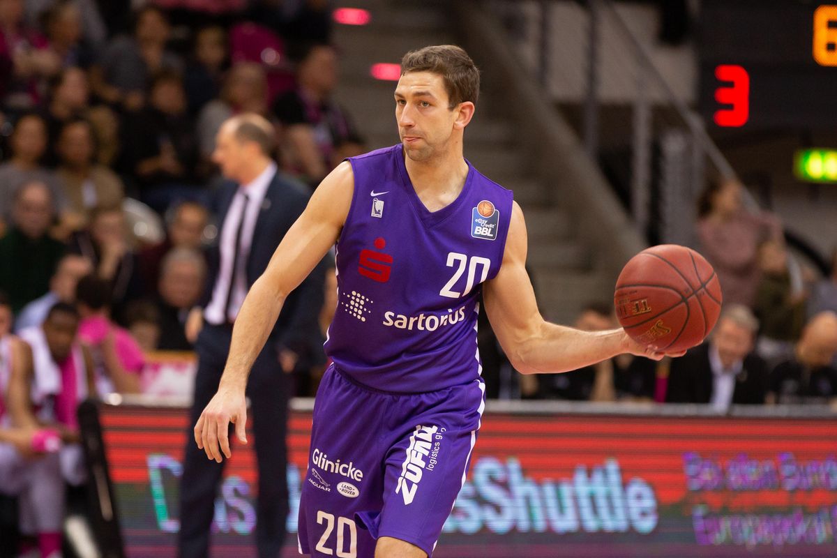 Michael Stockton, pictured in a 2019 game in Bonn, Germany, has put together an impressive basketball resume while playing overseas.  (Juergen Schwarz/Alamy Stock Photo)