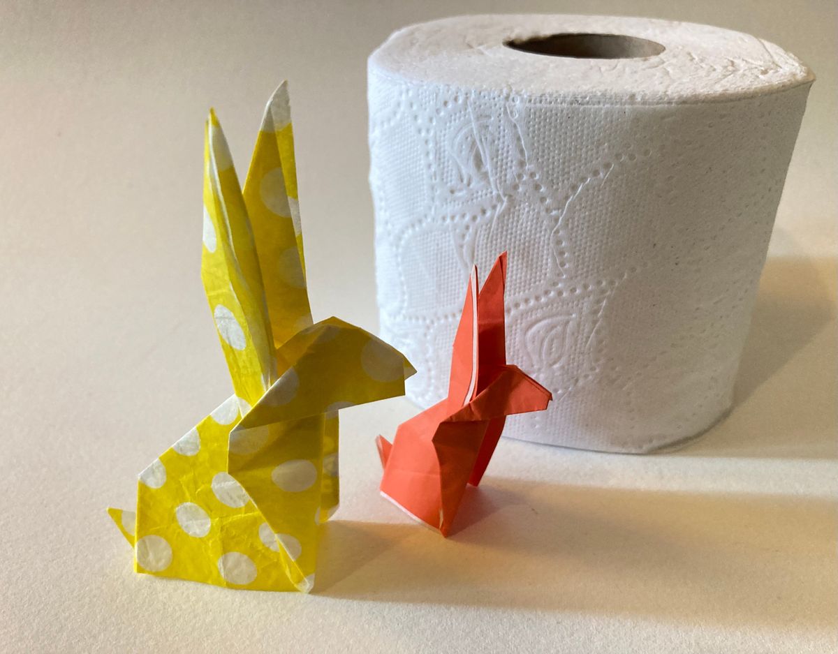 Save the paper wrapping from toilet paper rolls to make colorful origami paper.  (Katie Patterson Larson/For The Spokesman-Review)