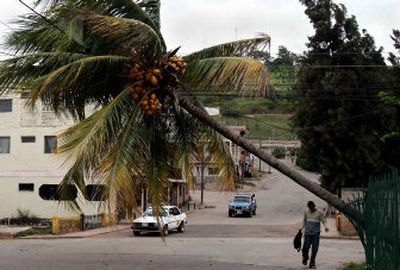 
A man walks past a coconut tree knocked onto power lines by strong winds from Hurricane Beta, as the government declared a maximum state of alert in anticipation of the storm in Tegucigalpa, Honduras, on Sunday. 
 (Associated Press / The Spokesman-Review)