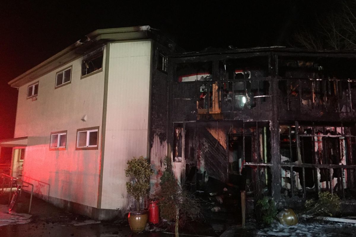 The damage to the Islamic Center of the Eastside after fire is seen in Bellevue, Wash., on Saturday, Jan. 14, 2017. Authorities said a 37-year-old man near the building has been arrested for investigation of arson. (Associated Press)