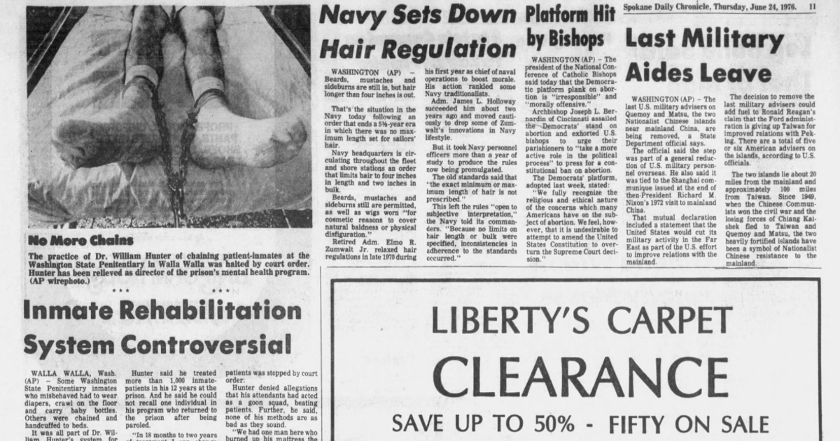 This day in history: Walla Walla prison official fired after making inmates wear diapers. Opium dens raided in downtown Spokane
