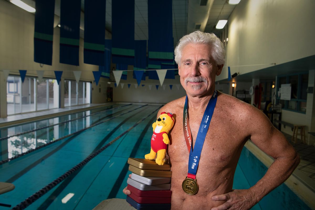 Swimmer Larry Krauser of Spokane brought home seven medals from the FINA World Masters Championships in August, including the gold in the 100m freestyle race, which he won by .003 of a second. (Jesse Tinsley / The Spokesman-Review)