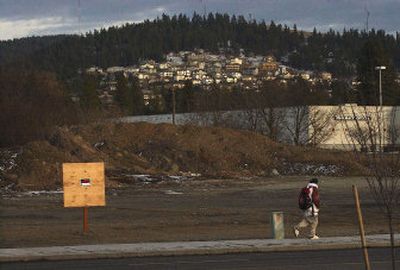 
The west side corner of this proposed Wal-Mart site was a wetland before someone filled in the land and felled the trees. 
 (Brian Plonka / The Spokesman-Review)