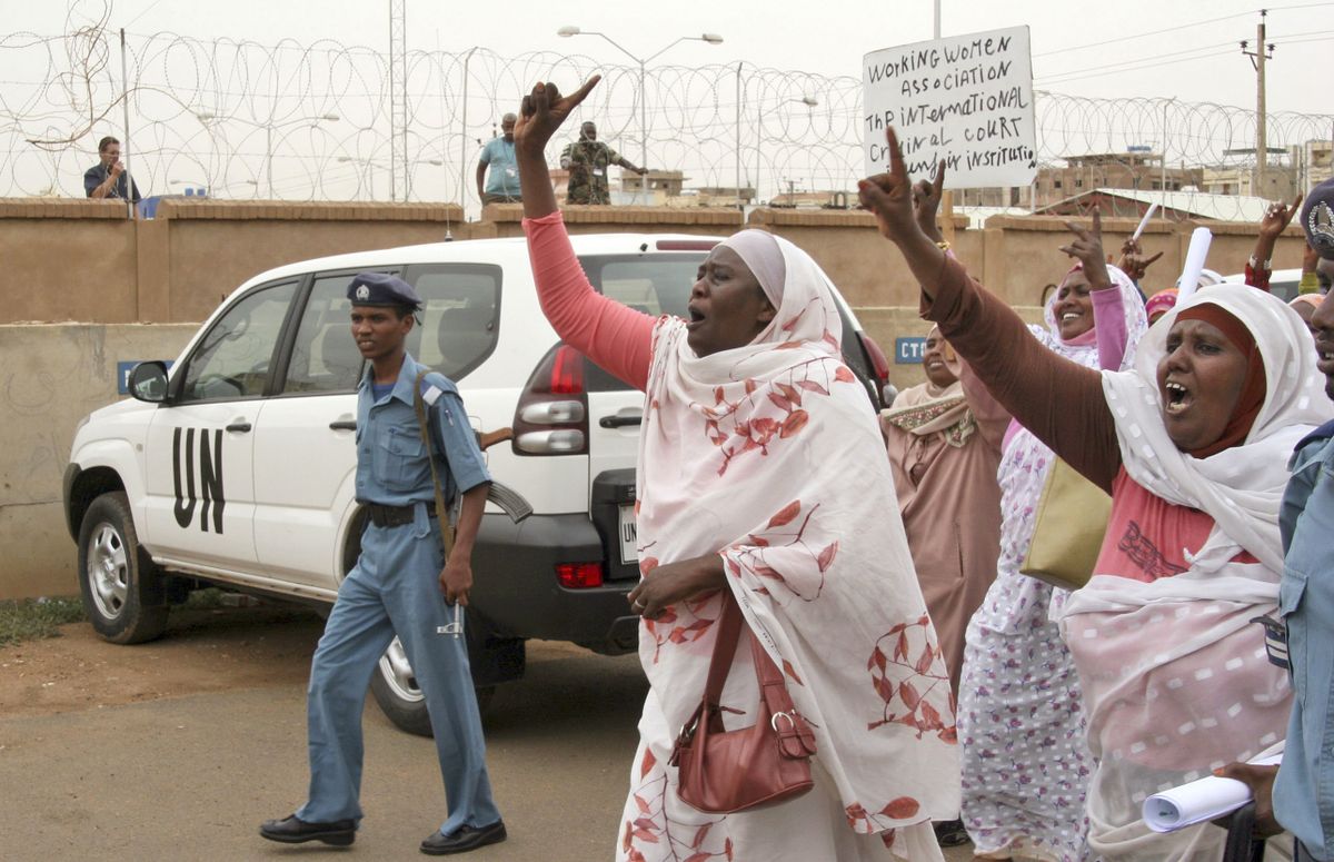 Sudanese women demonstrate in Khartoum in support of the government and President Omar al-Bashir, who had genocide charges filed against him at the International Criminal Court on Monday.  (Associated Press / The Spokesman-Review)