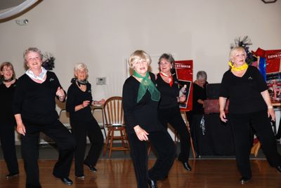 The Tap Grandmas perform May 12. Pictured are, front row, from left,  Lynda Betts, Stevie Carroll and Joan Frank; and back row, Candice Denowh, Jay Warren and Diana Storey. Photo courtesy of Florence Messer (Photo courtesy of Florence Messer / The Spokesman-Review)