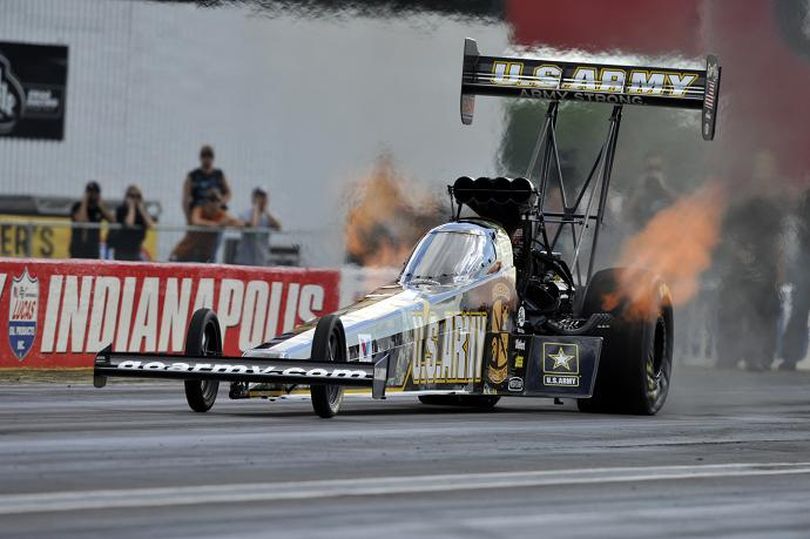 Tony Schumacher wheels his NHRA Top Fuel dragster to victory in the U.S. Nationals. (Photo courtesy of NHRA)
