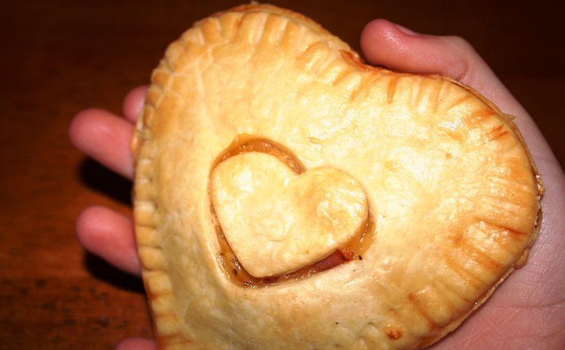 Heart-shaped hand pies can be filled with favorite fillings for a hearty family dinner on Valentine’s Day.